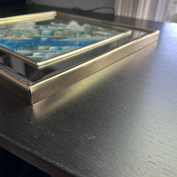 Rare "Winter Scene Lake Cabin" Original Painted on Mirror-Clemons-Pastels - Picture 16 of 16